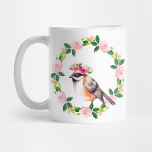 Charming Floral Chestnut-backed Chickadee T-Shirt Gift for Bird Lovers Mug